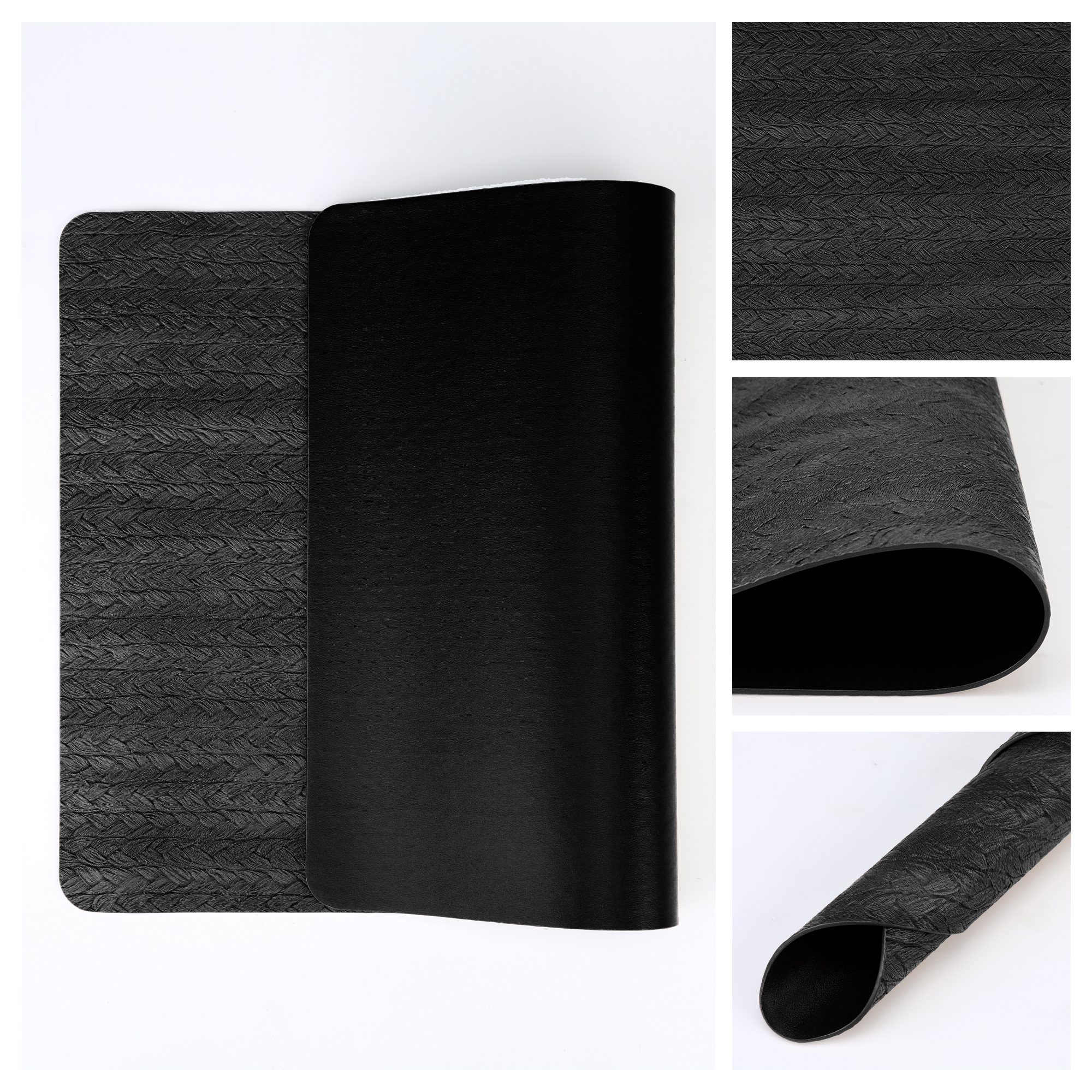 Placemats Set of 6 Leather Placemats for Kitchen Dining Table Decor Table Placemats Imitation Weaving Table Mat Black 17.7*11.8inch