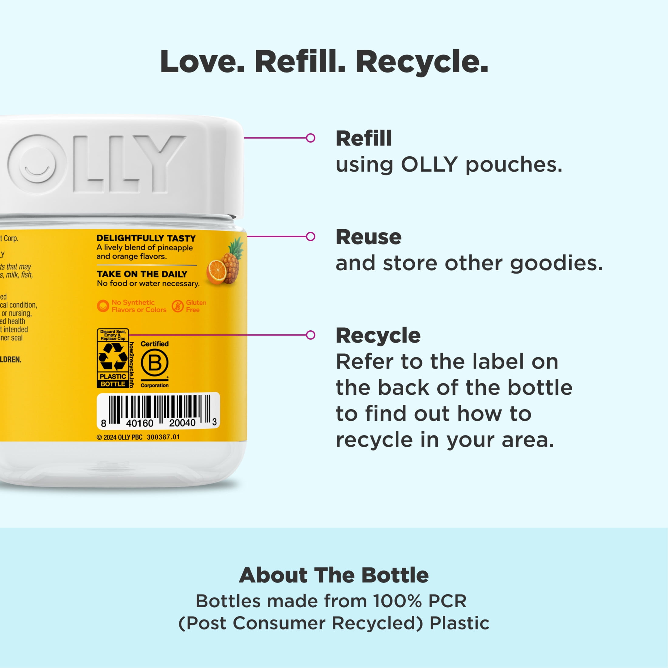 OLLY Hello Happy Gummy Worms, Saffron ExtraCount, Vitamin D, Tropical Zing Flavored, 60 Count