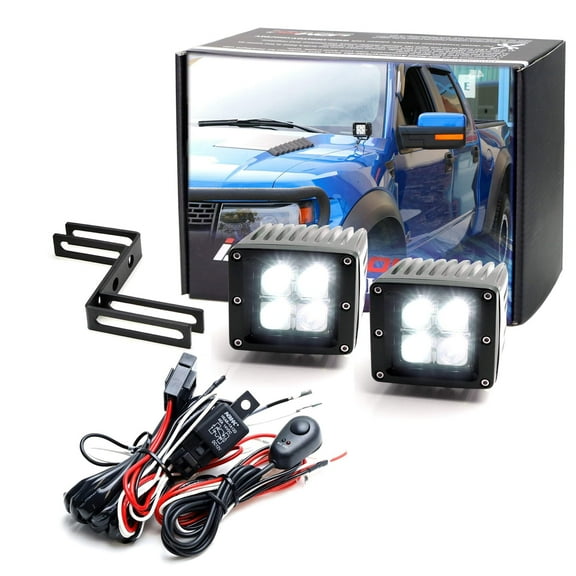 A-Pillar LED Pod Light Kit For 2009-14 Ford F150 and Raptor, Includes (2) 20W High Power LED Cubes, Windshield A-Pillar Mounting Brackets & On/Off Switch Wiring Kit