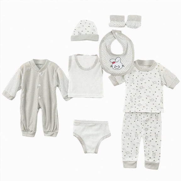 NOLDARES Preemie Newborn Baby Boy Girl Clothes Infant Clothing Romper Pant Outfits Set Layette Essentials 8 Pieces Set(A091-Grey)