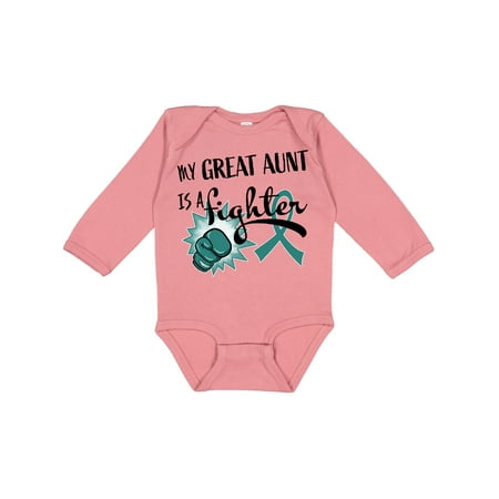 

Inktastic Ovarian Cancer Awareness My Great Aunt is a Fighter Gift Baby Boy or Baby Girl Long Sleeve Bodysuit