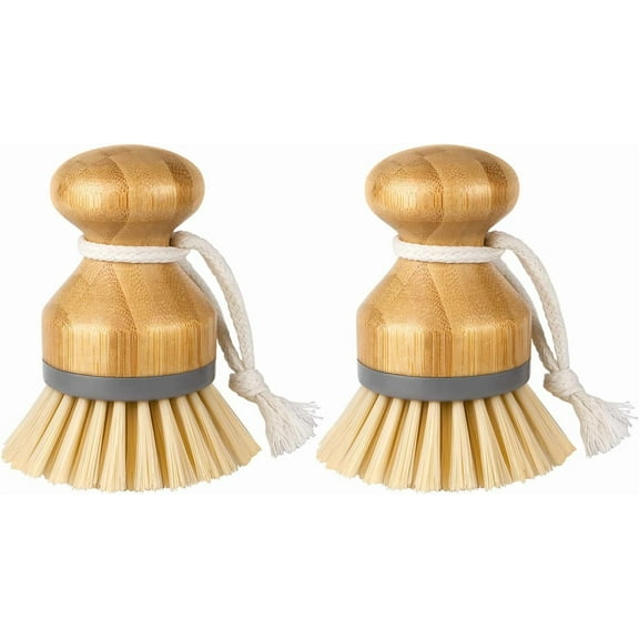 MR.SIGA Bamboo Palm Brush, Scrub Brush for Dishes Pots Pans Kitchen Sink Cleaning, Pack of 2