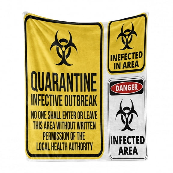 Zombie Soft Flannel Fleece Blanket, Danger Caution Signs Quarantine Infective Area Biological Illustration Design, Cozy Plush for Indoor and Outdoor Use, 60" x 80", Yellow Red Black, by Ambesonne