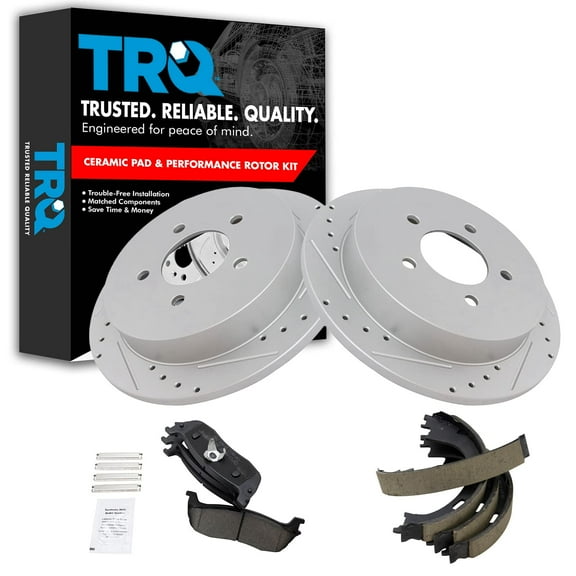 TRQ Rear Brake Kit Ceramic Brake Pad Performance Rotor Parking Shoes Fits Select F150