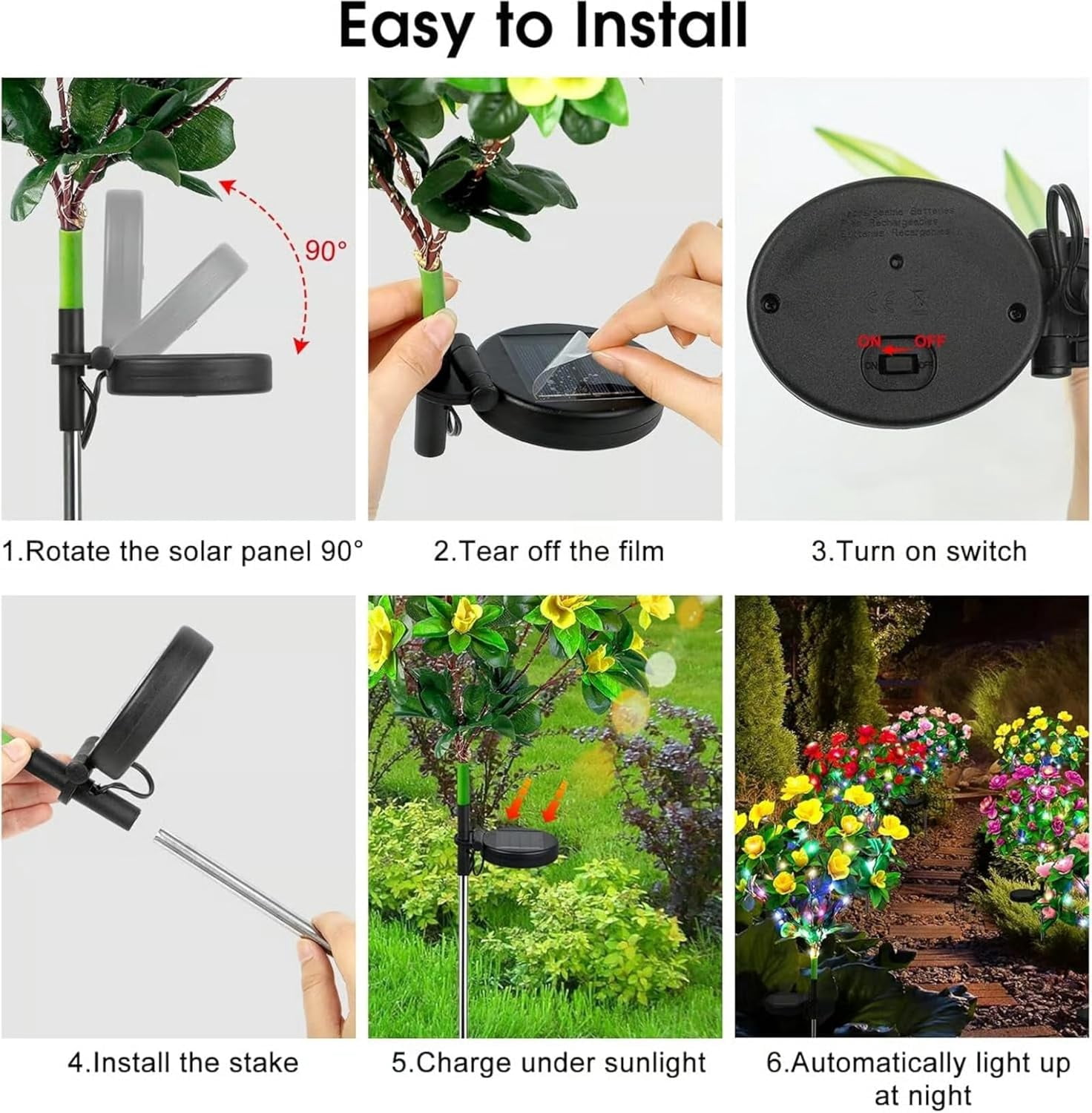 Memorial Garden Bloom Lights - Solar Powered Outdoor LED Flower Stake Lights, Auto On/Off Waterproof Landscape Lighting, Floral Decor for Grave Site, Yard, Patio
