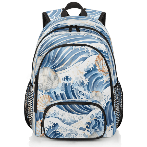 Herdesigns Sea Shell Japanese Waves Laptop Backpack for Women Men, 18.3 Inch Large Computer Backpacks Fashion Teacher Nurse Bag Casual Daypack for Work Travel