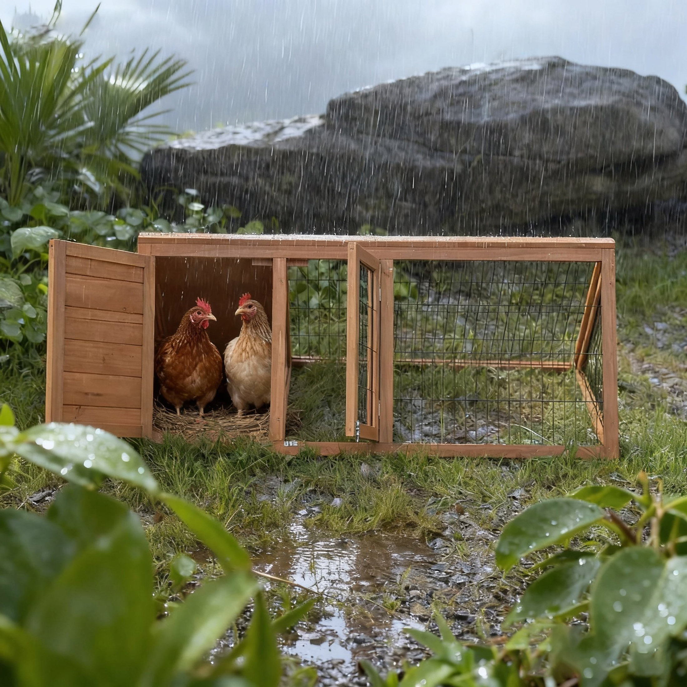 Wooden Tiny Chicken Coop,Mini Duck Hutch with Brooder Cage Wire Mesh for Indoor Outdoor Use,Brown