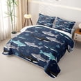 thumbnail image 3 of meiyoeat Cartoon Shark Whale Shark Ocean Bed Spread Queen for Boys Girls, Starfish Sea Marine Queen Coverlet Set, Navy, 3-Piece, 3 of 7