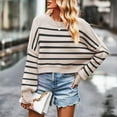 thumbnail image 4 of MIUOWANP Stripe Sweater for Women 2024 Women's Fashion Loose Large Size Long Sleeve Stripe Sweater Tops Beige S, 4 of 5