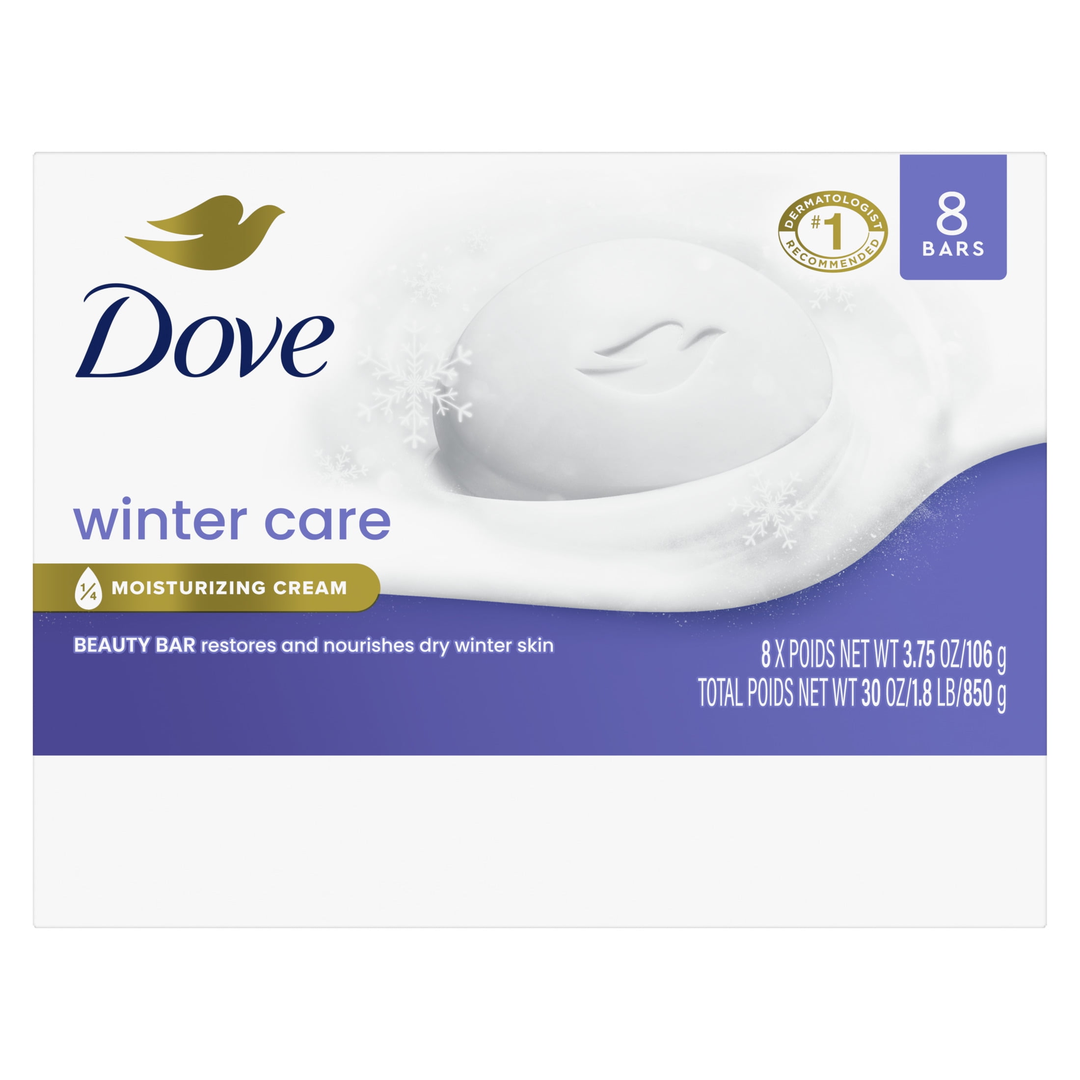 Dove Winter Care Limited Edition Gentle Beauty Bar Soap for Dry Skin, 3.75 oz 8 Bars