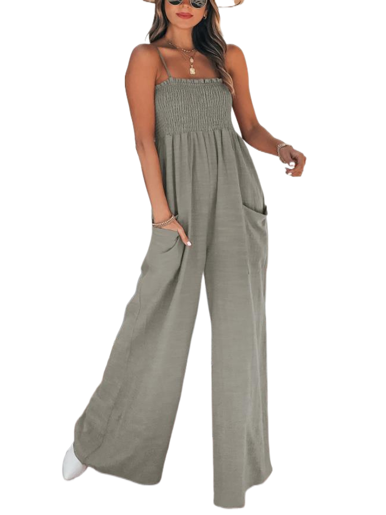 Gwiyeopda Women Sleeveless Loose Wide Leg Onepiece Bodysuit Jumpsuit,S