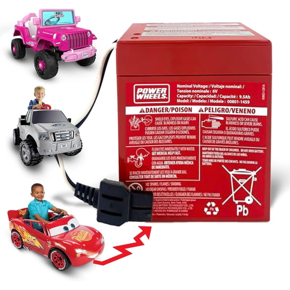 Replaces  Colo 6 Volt Power Wheels Battery (NOT for Blue Battery); Replacement for P/N 00801-1459 Some 00801-0712 with 'A' Connector Pictu - Fits Listed 6V Toys