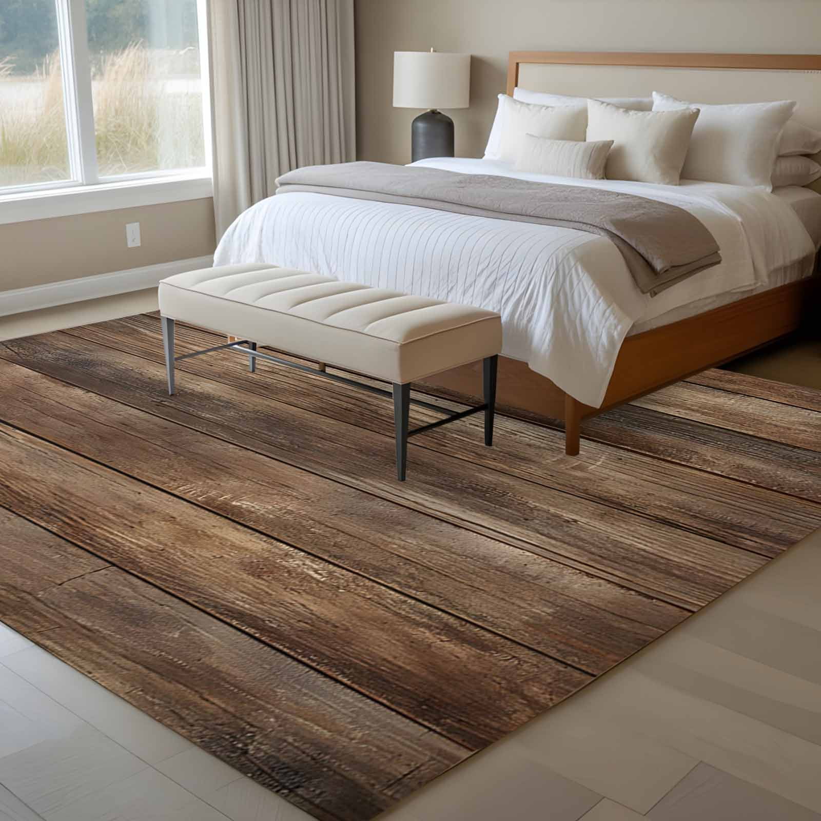 8'x10' Area Rugs, Old Wooden Board Indoor Outdoor Area Rug for Living Room Bedroom, Country Farmhouse Wooden Planks Brown Washable Bathroom Rugs Kitchen Floor Carpet Mats Home Decor Aesthetic