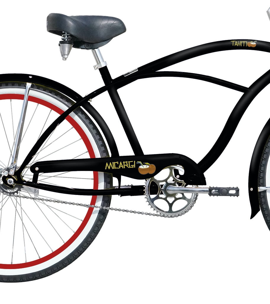 WonderWheels 26" Beach Cruiser Coaster Brake Stainless Steel Spokes One Piece Crank Alloy Red Rims 36H W/ Fenders - Black/ Red