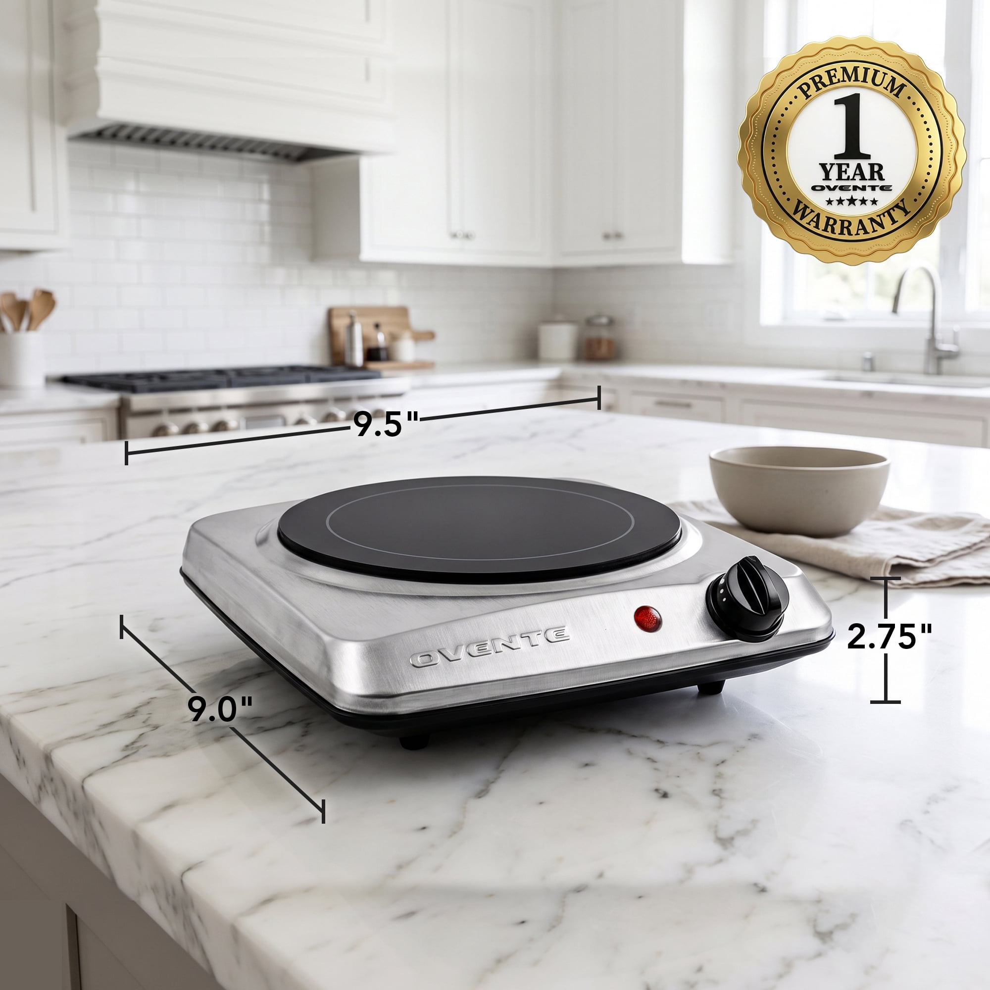 OVENTE Countertop Infrared Single Burner, 1000W Electric Hot Plate with 7” Ceramic Glass Cooktop, 5 Level Temperature Setting & Easy to Clean Base, Compact Stove for Home Dorm Office, Silver BGI101S