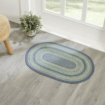 VHC Brands Jolie Farmhouse 20"x30" Accent Rug Blue Textured Jute Striped Pad Oval Floor Decor