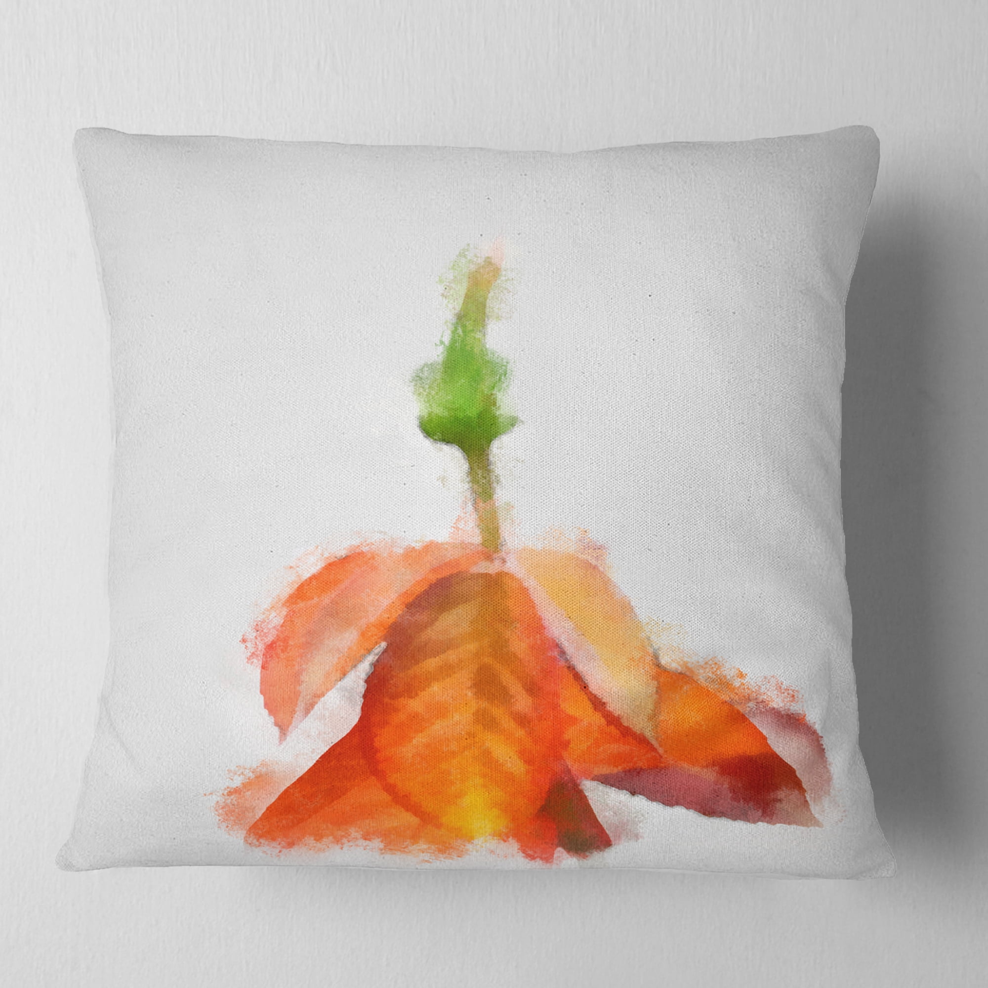 Designart Rose Flower Stem with Shed Petals - Floral Throw Pillow - 18x18