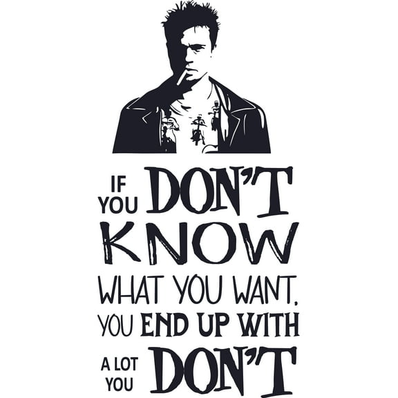 Vinyl Bedroom Living Room Fight Club Movie Design Wall Decal Quotes - 20" x 37" Removable Home Art Tyler Durden Decoration Sticker | If You Don't Know What You Want You End Up With A Lot You Don't