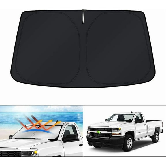 Canvcle Custom Fit Windshield Sun Shade for 2014-2019 Chevrolet/Chevy Silverado Crewcab Regularcab Extendedcab Sunshade Foldable Sun Visor Protector Blocks UV Rays Keep Your Car Cooler