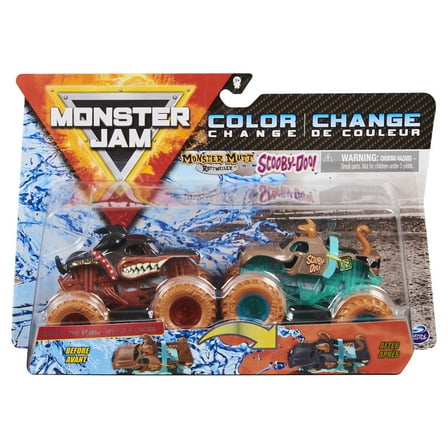 Monster Jam Official Monster Mutt Rottweiler Vs Scooby Doo Color Changing Die Cast Monster Trucks, 1:64 Scale, 2 Pack