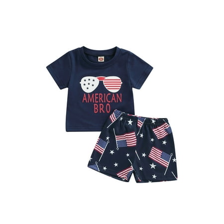 

Arvbitana 0-24 Months Baby Boys Clothes 4th of July Set Letter Print Short Sleeve Tee Shirt+Shorts Infant Patriotic Independence Day Outfits