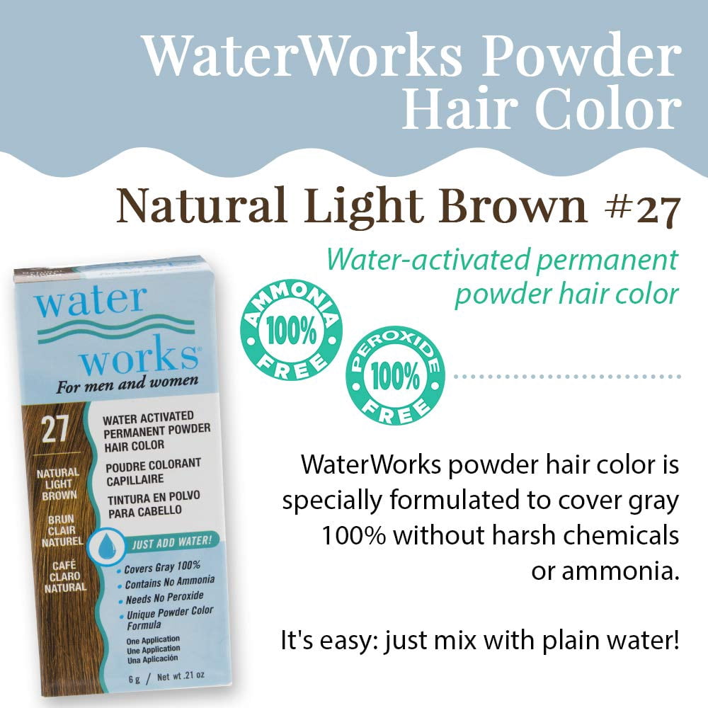 Water Works Permanent Powder Hair Color #27 Natural Light Brown (6 Pack)
