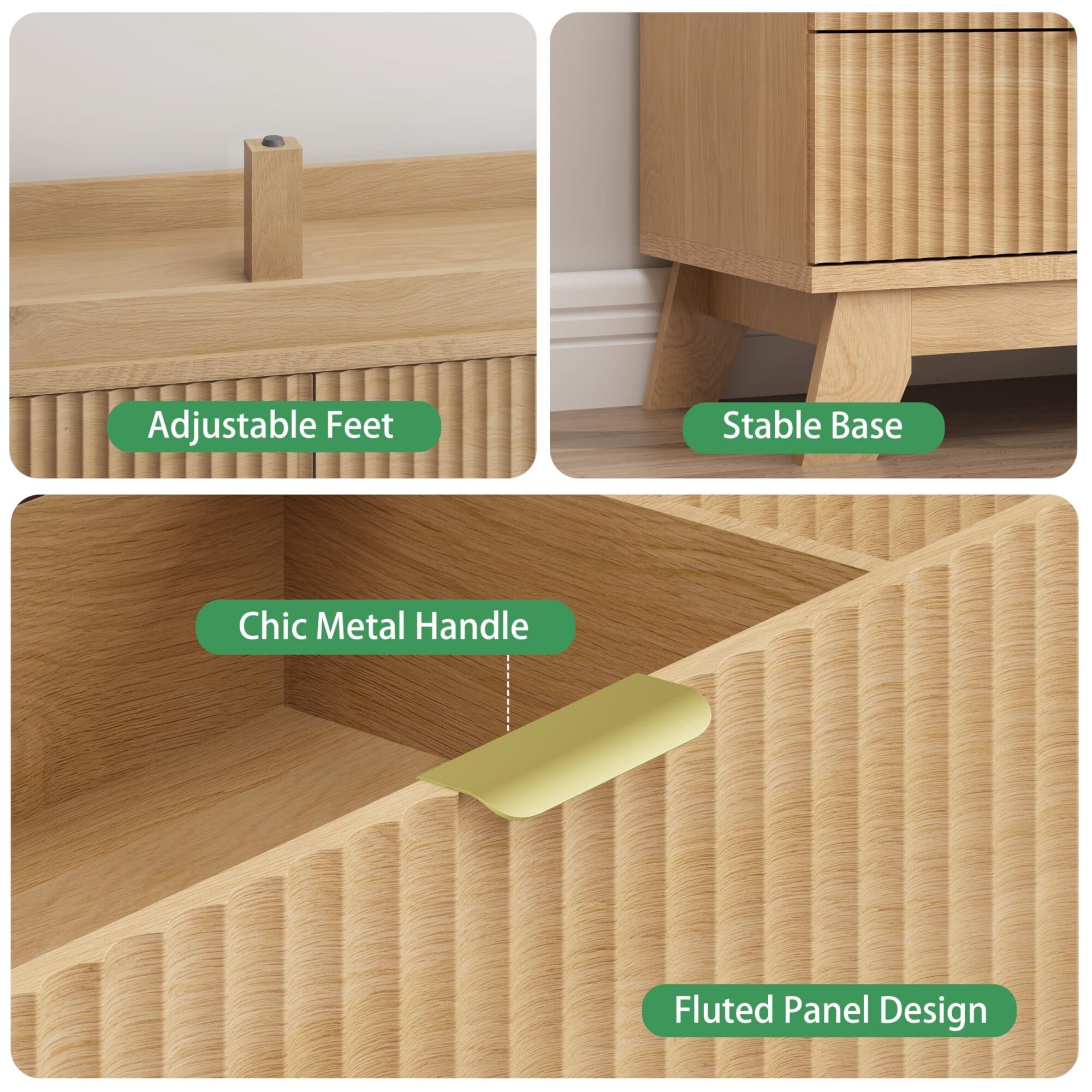 FANRAL 6 Drawers Dresser Fluted Dresser for Bedroom,Wooden Chest of Drawers Modern Dresser for Closet,Natural Oak Dresser