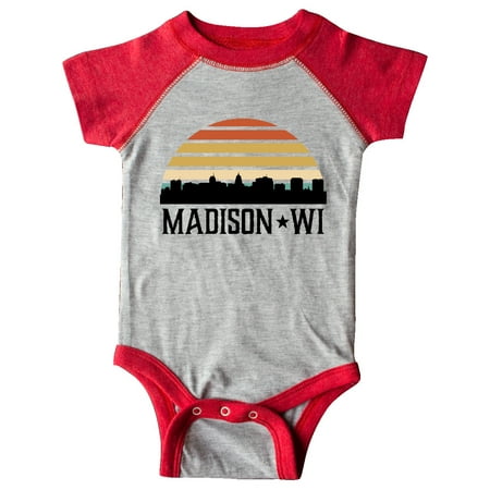 

Inktastic Madison Wisconsin Skyline Retro Sunset Gift Baby Boy or Baby Girl Bodysuit