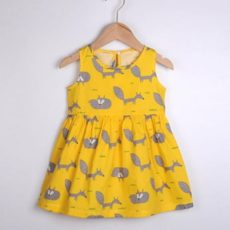 

Clearance Kids Baby Girls Summer Dress Cartoon Animal Print Sleeveless Party Dresses Little Girls Casual Sundress