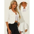 thumbnail image 2 of Unique Bargains Women's Jean Collarless 3/4 Sleeve Denim Jackets M White, 2 of 6