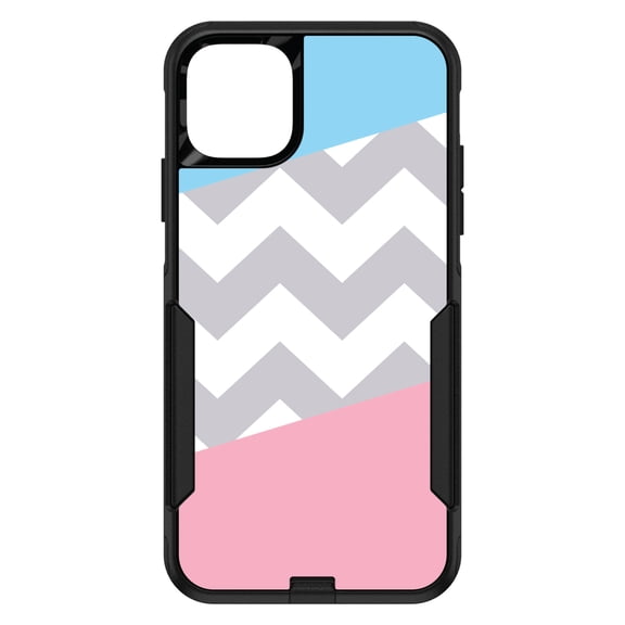 DistinctInk Custom SKIN / DECAL compatible with OtterBox Commuter for iPhone 11 Pro MAX (6.5" Screen) - Pink Blue Block Grey Chevron - Chevron Stripes Pattern