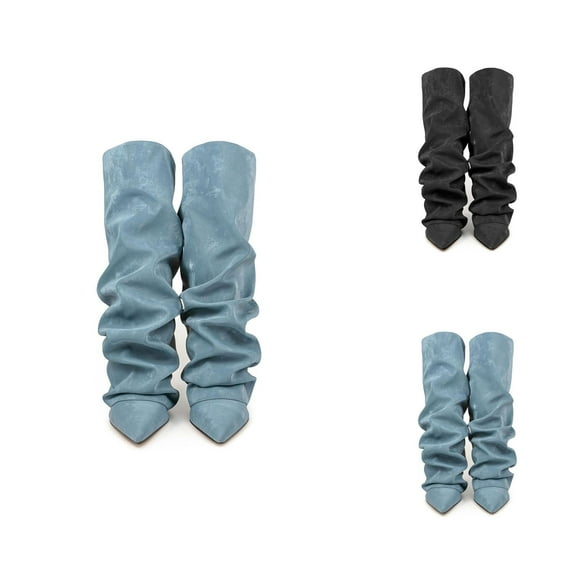 Women's Slouchy Knee High Boots, Fashion Pointed Toe Stacked Heel Dress Boots for Casual Fall and Winter Looks