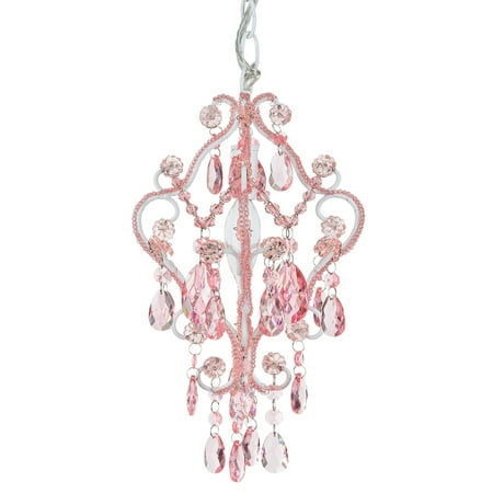 Nursery Chandelier Shades (Amalfi Décor 1 Light Mini Crystal-Beaded Nursery Chandelier (Pink) | Wrought Iron Frame with Glass)