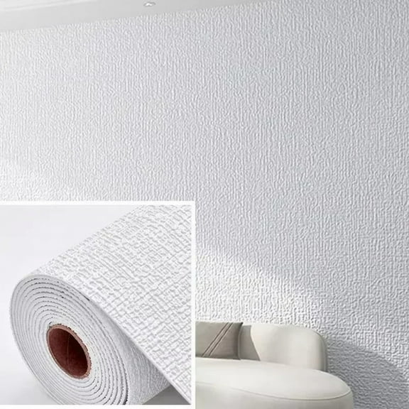 PVC Solid Color Thickened Waterproof 3D Linen Self-adhesive Wall Stickers Bedroom And Living Room Wall Renovation Wallpaper ﻿