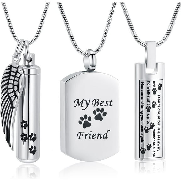 3 Pieces Cremation Pet Urn Necklace for Ashes Keepsake Cremation Jewelry Pet Tag Cylinder Urn Necklace Memorial Pendant for Women Men