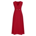 thumbnail image 4 of jtjvou Summer Cotton Linen Tank Dresses for Women 2026 Wrap V Neck Sleeveless Button Waist Flowy Midi Sundress with Pockets Red XXL, 4 of 6