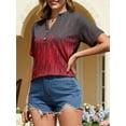 thumbnail image 3 of Fancyglim Henley Blouses for Women V Neck Short Sleeve Floral Print Button Trendy Shirts Fashion Dressy Loose Tunic Tops Burgundy XL, 3 of 7
