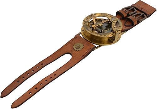 Sun Dial Leather Brass Compass Leather Old Gold Lustre Unusual UK
