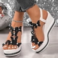 thumbnail image 2 of Womens Platform Sandals Glitter Wedges Heels Butterfly Rhinestone T-Strap Elegant Dressy Slingback Heels with Elastic Ankle Strap Black Size 9.5, 2 of 5