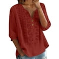 thumbnail image 5 of CYYOLLPF embroidered tops for women two piece sets for women Matching Lounge Capri Pants 2 Piece Gauze Cotton 3/4 Sleeve Top linen pants set Peasant Outfits boho shirts for women vintage Red L, 5 of 9