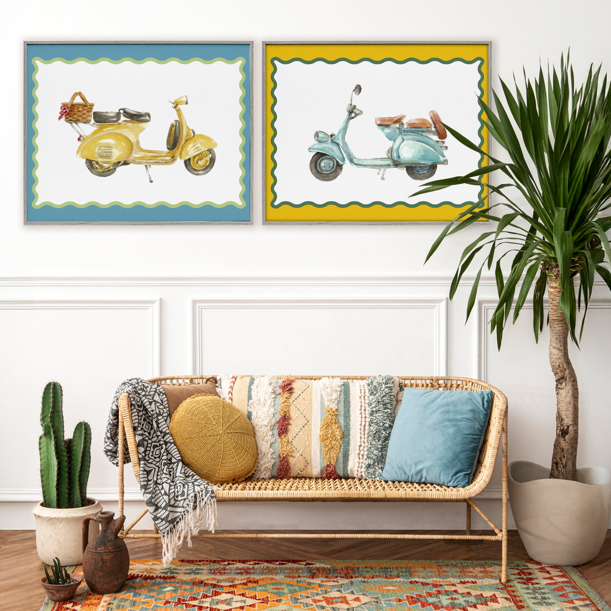 Stupell Industries Wavy Bordered Scooters 2 Piece Gray Framed Giclee Art Set, design by Lanie Loreth