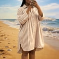 thumbnail image 4 of Zpzdpjkx Women's Striped Button Down Shirt Dress Loose 3/4 Sleeve Oversized Split Hem Casual Mini Dress, 4 of 9