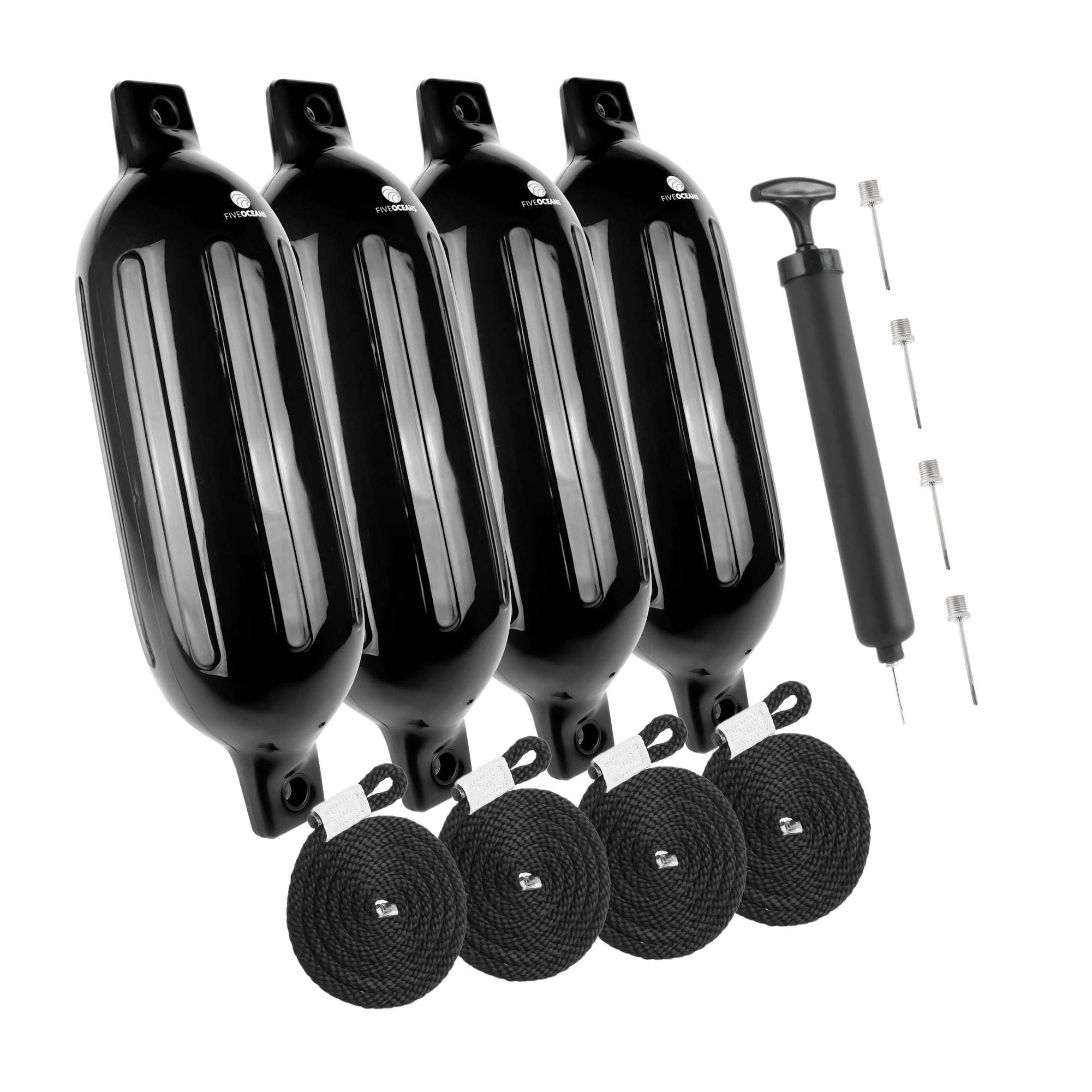 Buy Five Oceans Boat Fenders, 4 Pack Marine Black Inflatable Ribbed
