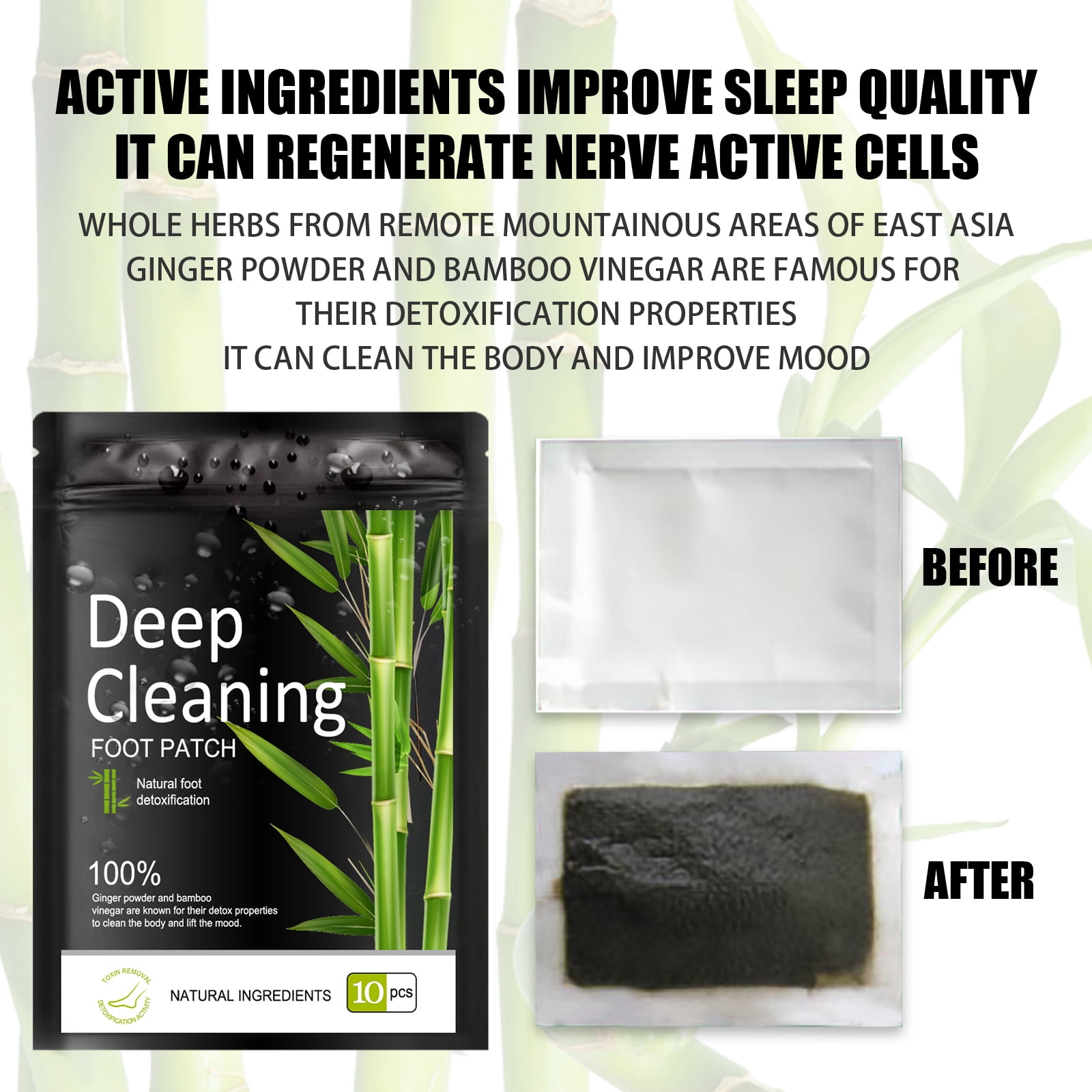 Alvantor Deep Cleaning Herbal Foot Patches Ginger Bamboo Vinegar for Daily Comfort, 10 Pack