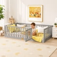 thumbnail image 2 of SESSLIFE Twin Montessori Floor Bed Frame with High Rails and Door, Wood Twin Floor Bed with Slats, Low Profile Kids Bed Frame for Boys Girls, No Box Spring Needed, Gray, 2 of 8