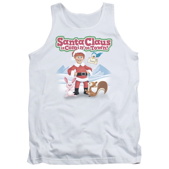 Santa Claus Is Comin To Town/Animal Friends Adult Tank Top White