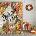 thumbnail image 2 of Shower Curtain 48"W x 72"L Welcome Fall Colorful Fruits Robin Basket Newspaper Texture Fabric Shower Curtains Set with Hooks Water Repellent Bathroom Curtains Machine Washable Bathroom Accessories, 2 of 6