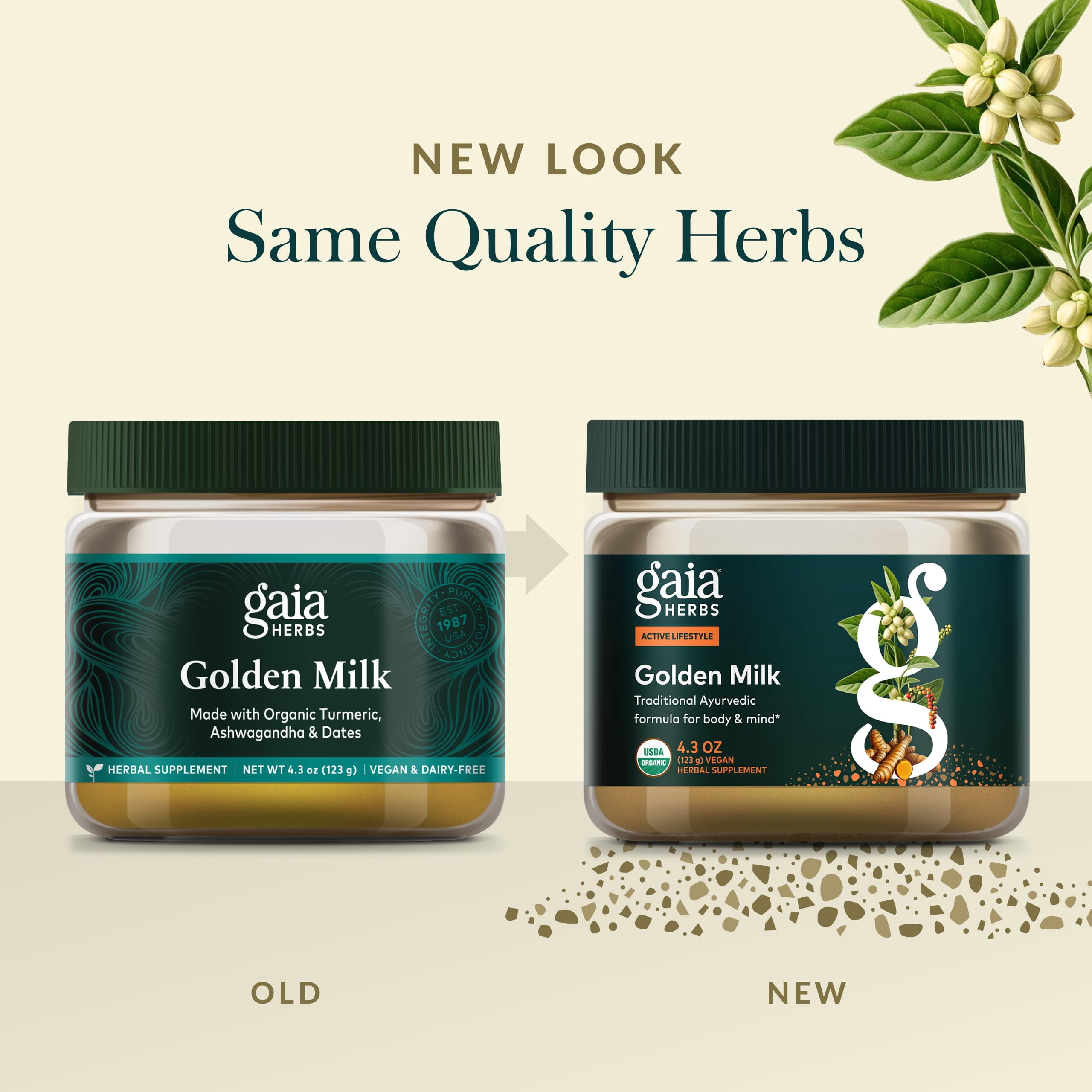Gaia Herbs Golden Milk - Traditional Relaxation Support Supplement Powder with Organic Turmeric, Black Pepper, Ashwagandha, Cardamom & Dates for an Ayurvedic Cup of Calm* - 4.3 Oz (About 35 Servings)