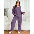 thumbnail image 6 of SHOWMALL Plus Size Outfit Sets for Women – 2 Piece Lounge Set, Purple 4X Long Sleeve Ribbed Top and Pants with Pockets, Ideal Gift for Home or Travel, 6 of 8