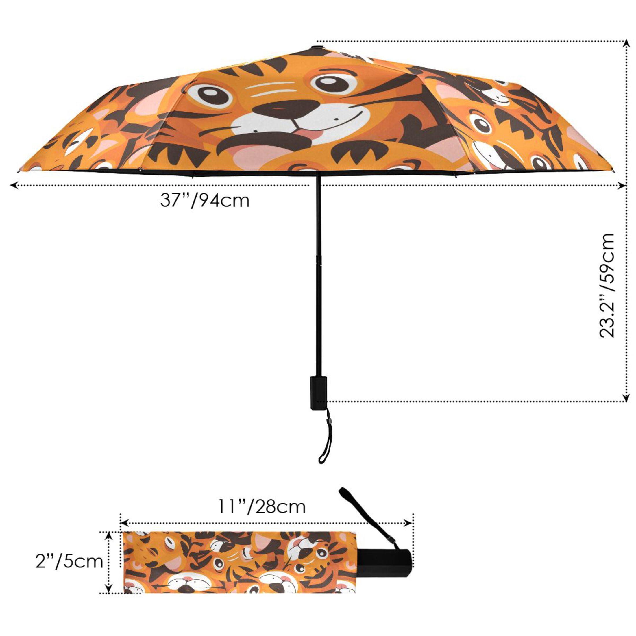 Cute Baby Tigers Compact Sun Umbrella Windproof Travel Umbrellas for Rain Strong Portable UV Protection
